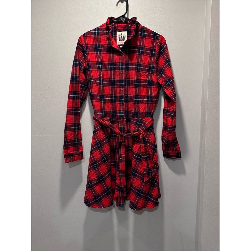 Cozy Cabin Flannels by Kiel James Patrick Red Plaid Button-Front Shirt Dress SM
